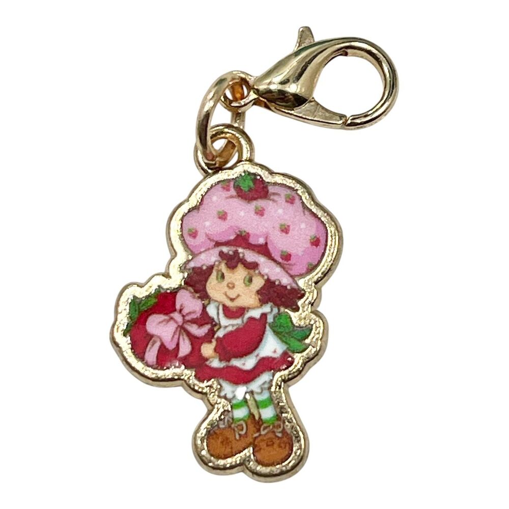 Vtg Strawberry Shortcake Clip On Charm Zipper Pull Bag Purse Gold Acrylic Pink